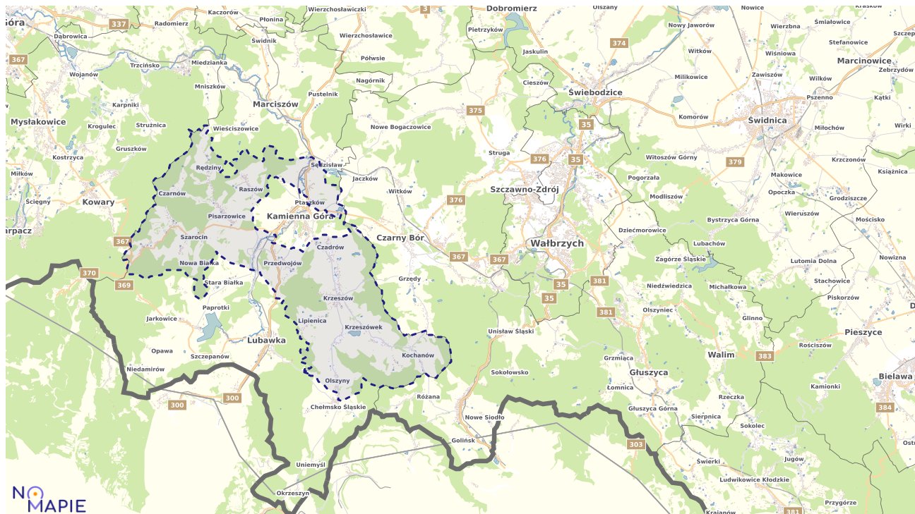 Mapa obszarów ochrony przyrody Kamiennej Góry