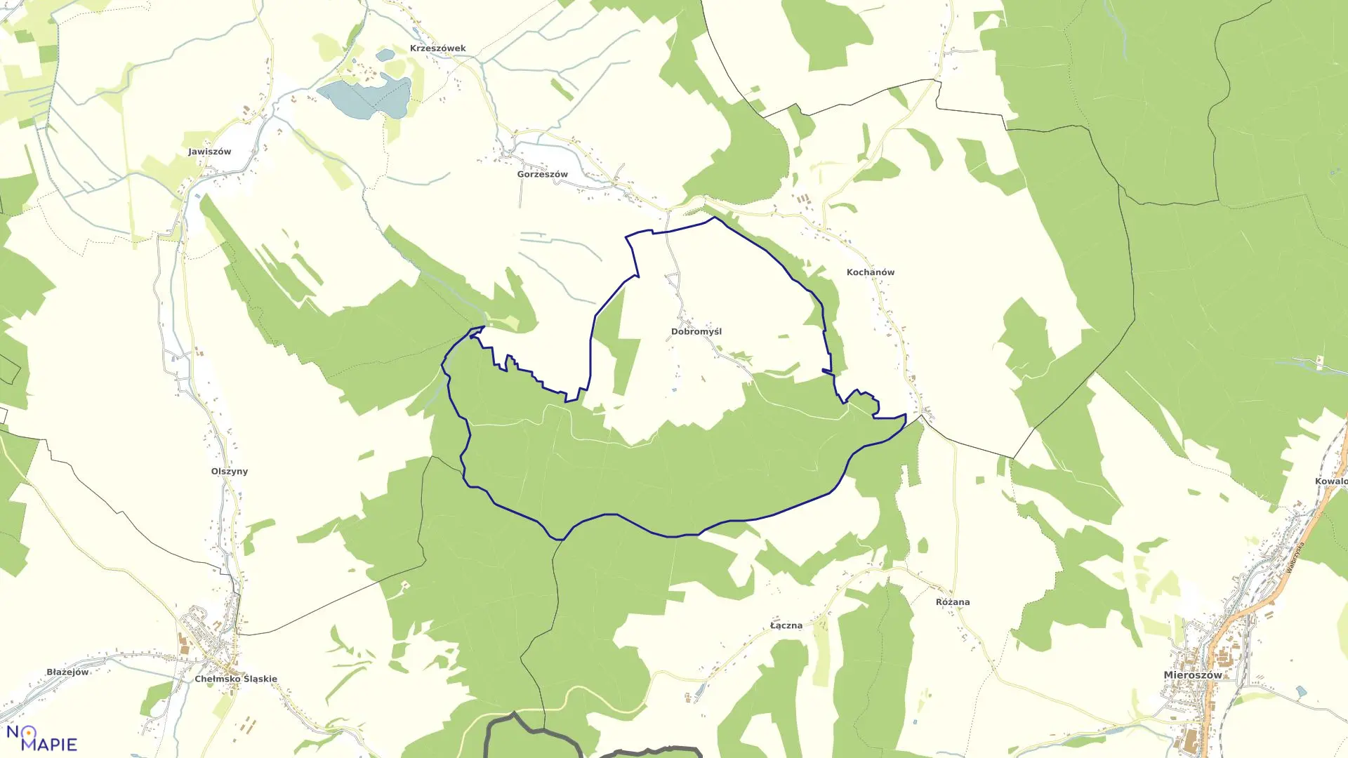 Mapa obrębu DOBROMYŚL w gminie Kamienna Góra