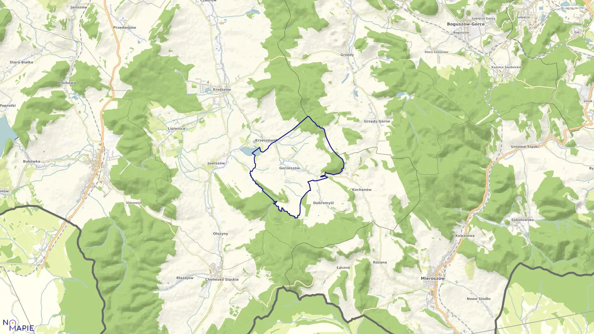 Mapa obrębu GORZESZÓW w gminie Kamienna Góra