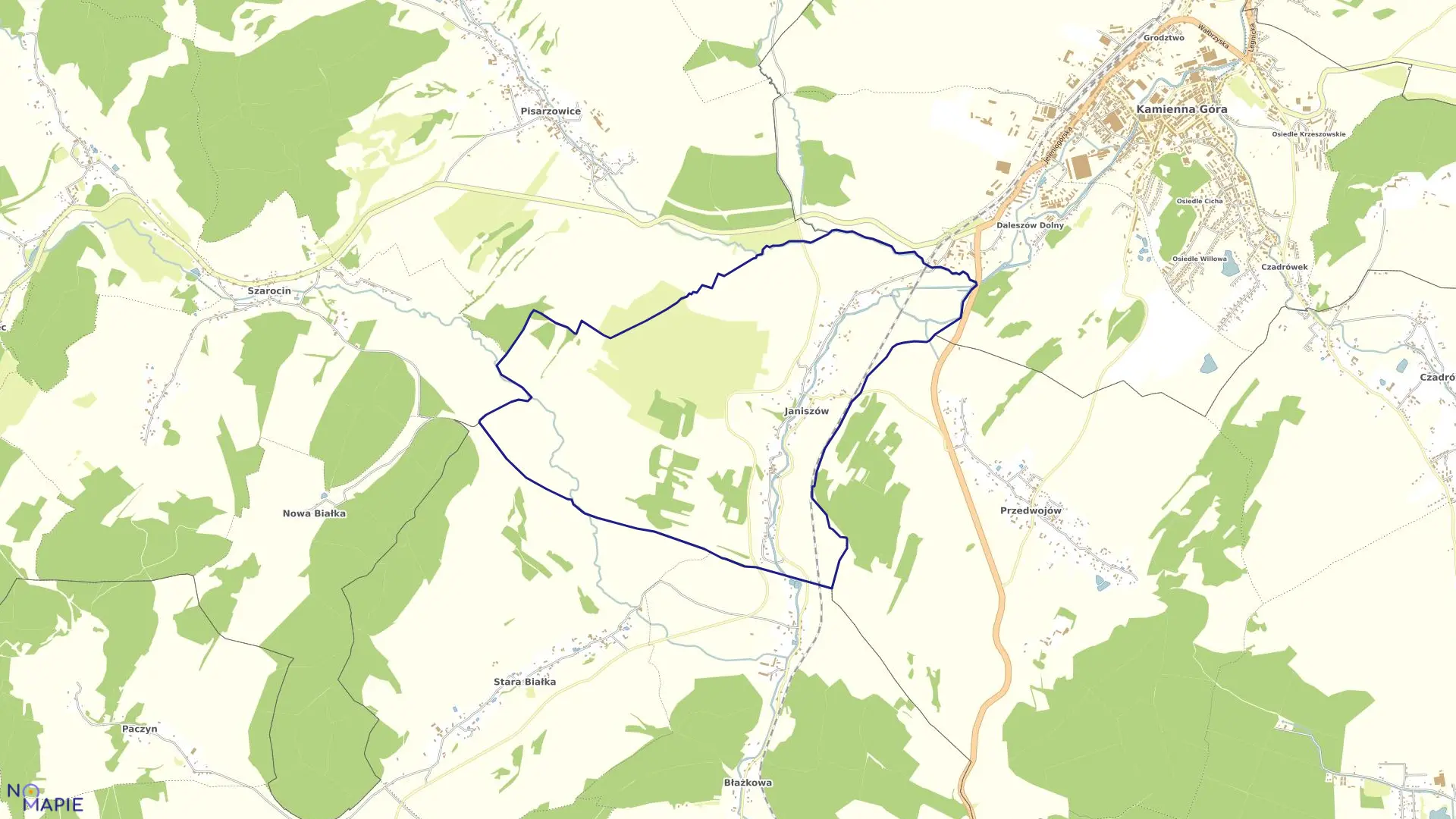 Mapa obrębu JANISZÓW w gminie Kamienna Góra