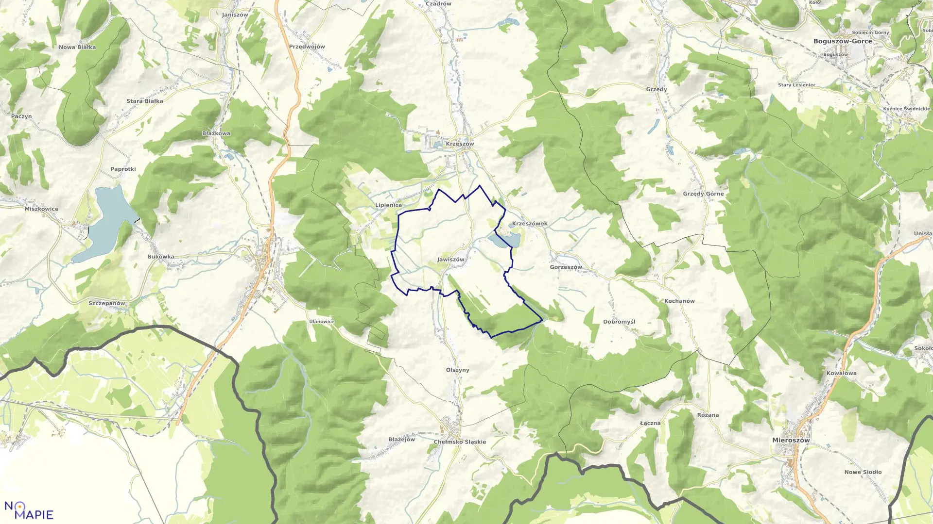 Mapa obrębu JAWISZÓW w gminie Kamienna Góra