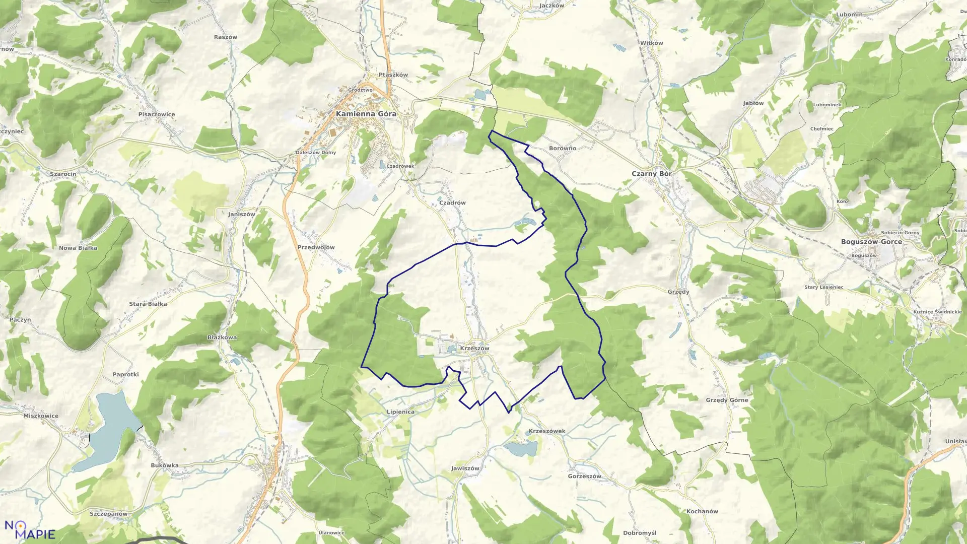 Mapa obrębu KRZESZÓW w gminie Kamienna Góra