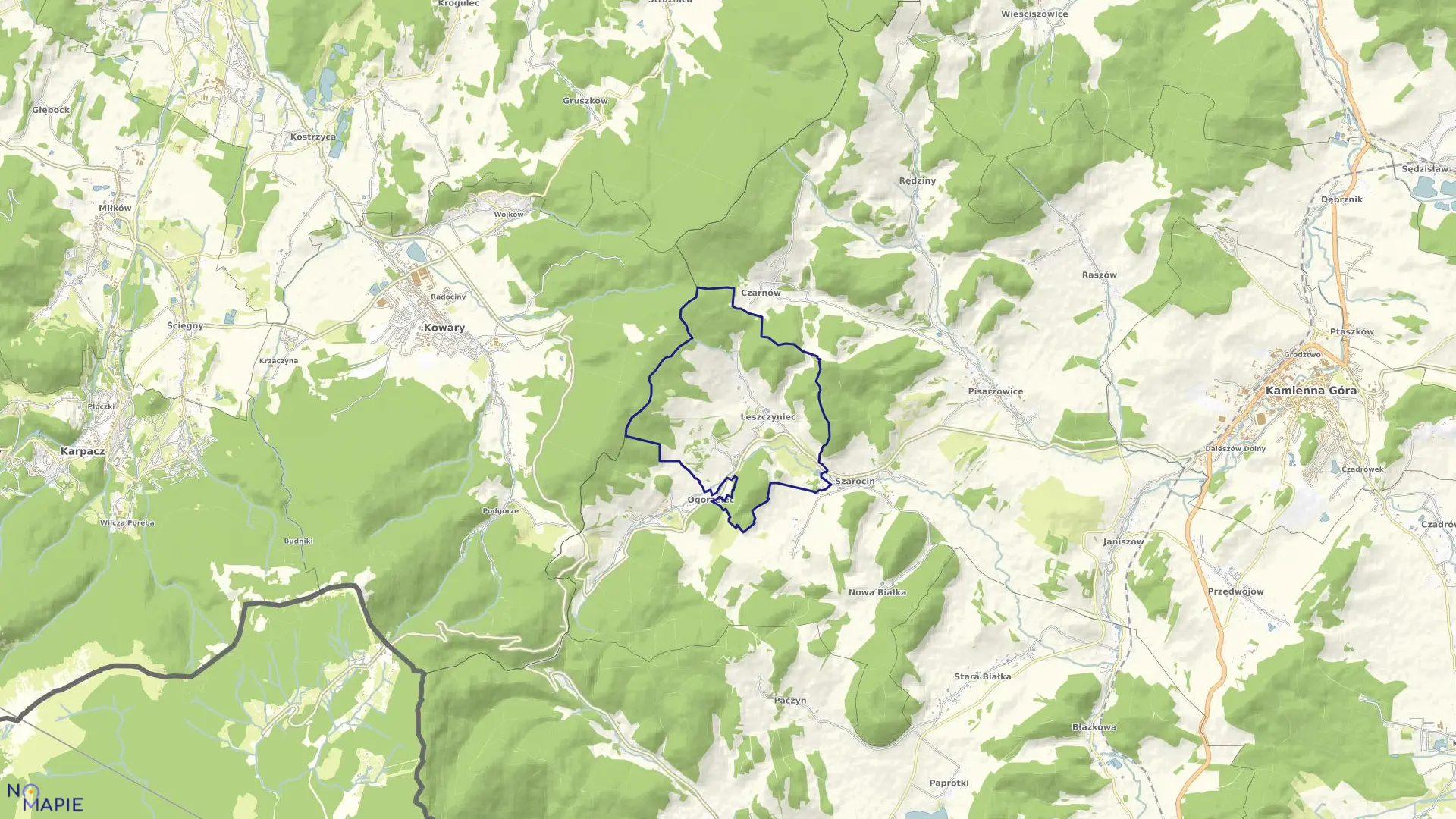 Mapa obrębu LESZCZYNIEC w gminie Kamienna Góra