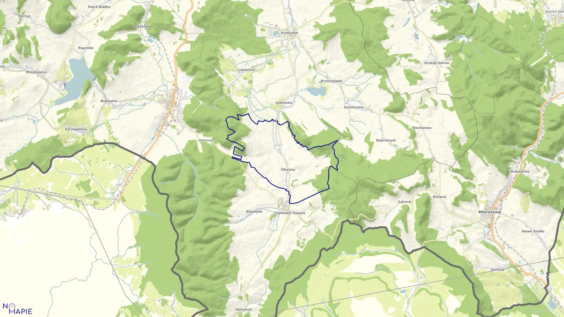 Mapa obrębu OLSZYNY w gminie Kamienna Góra