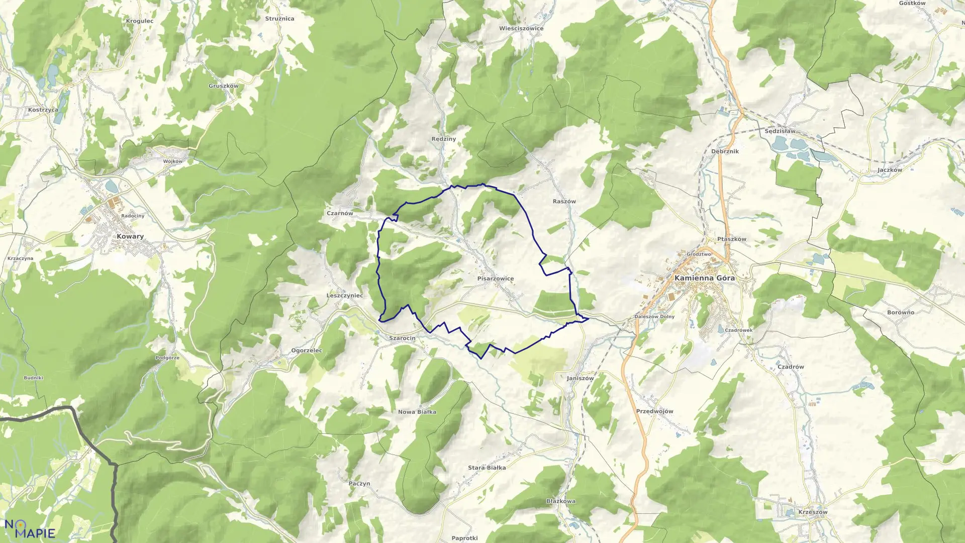 Mapa obrębu PISARZOWICE w gminie Kamienna Góra