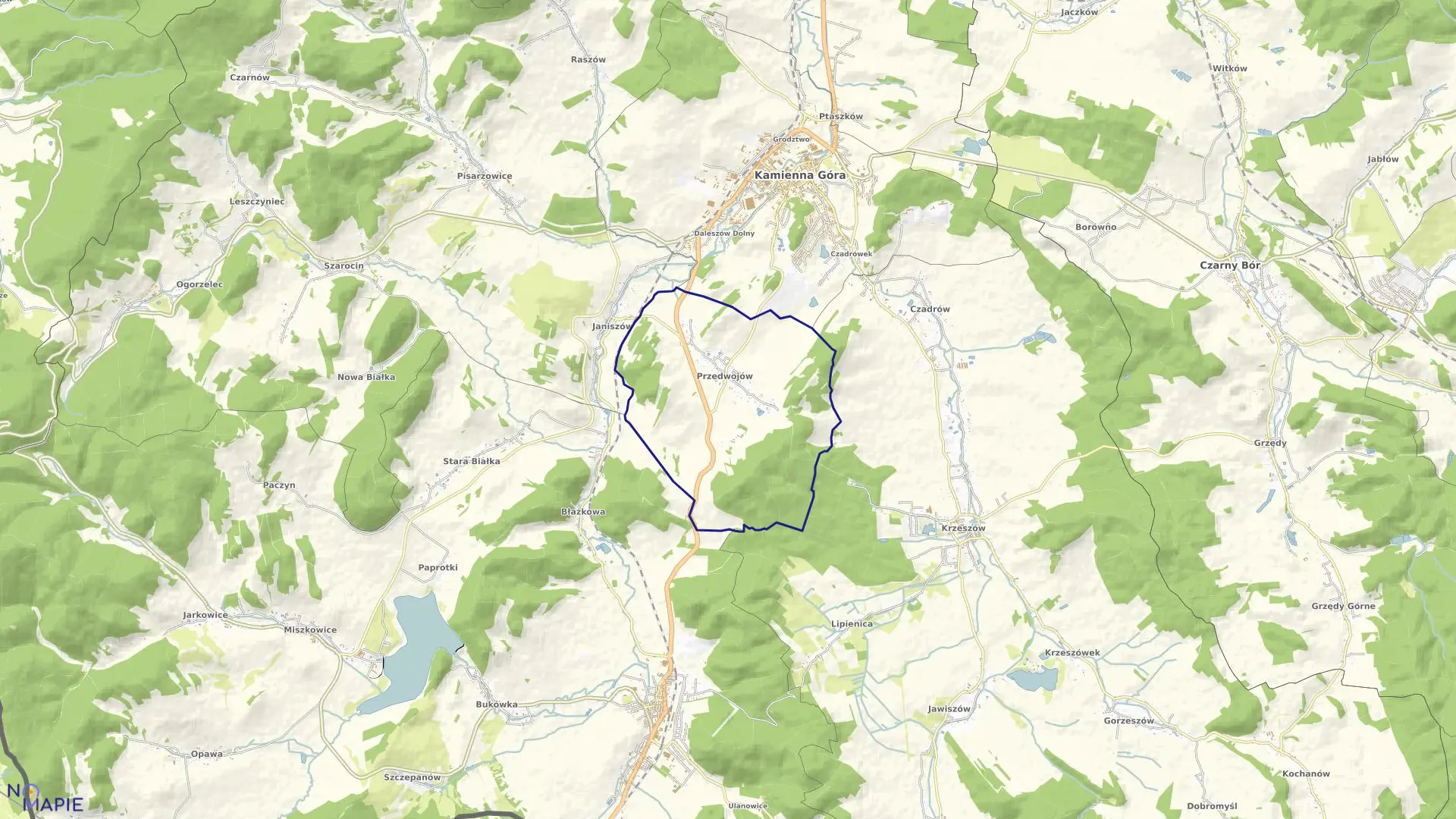 Mapa obrębu PRZEDWOJÓW w gminie Kamienna Góra