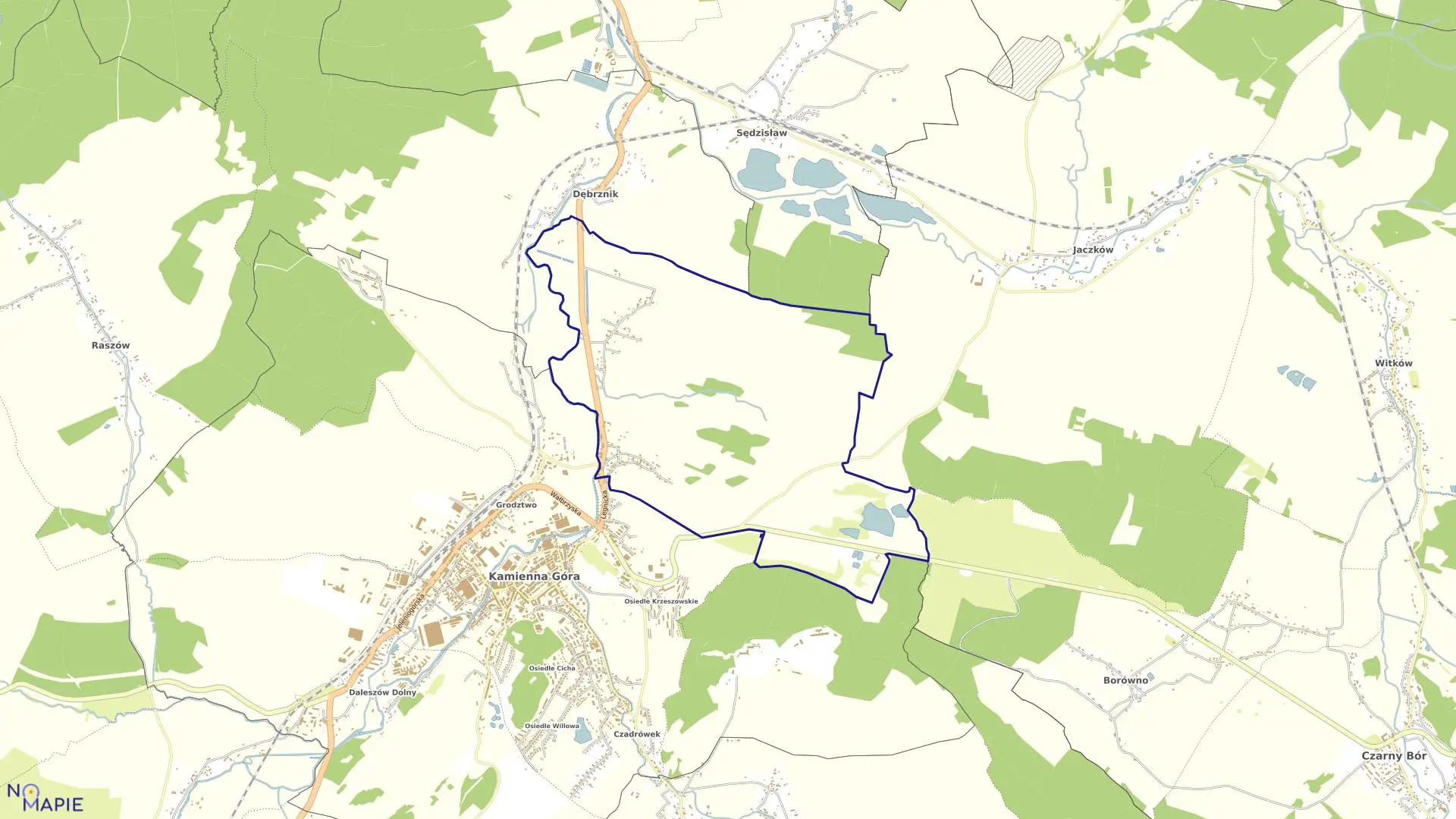 Mapa obrębu PTASZKÓW w gminie Kamienna Góra