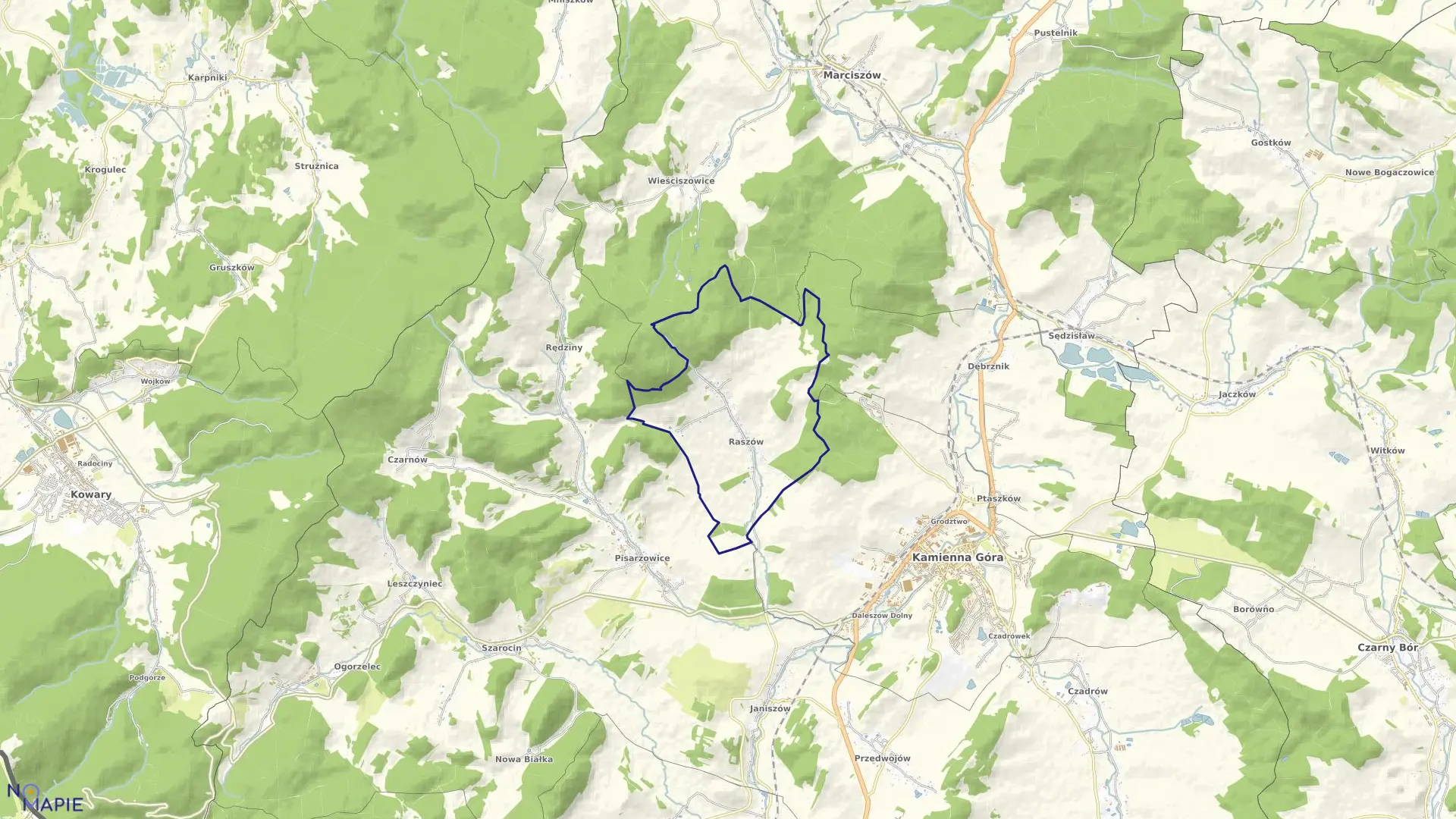 Mapa obrębu RASZÓW w gminie Kamienna Góra