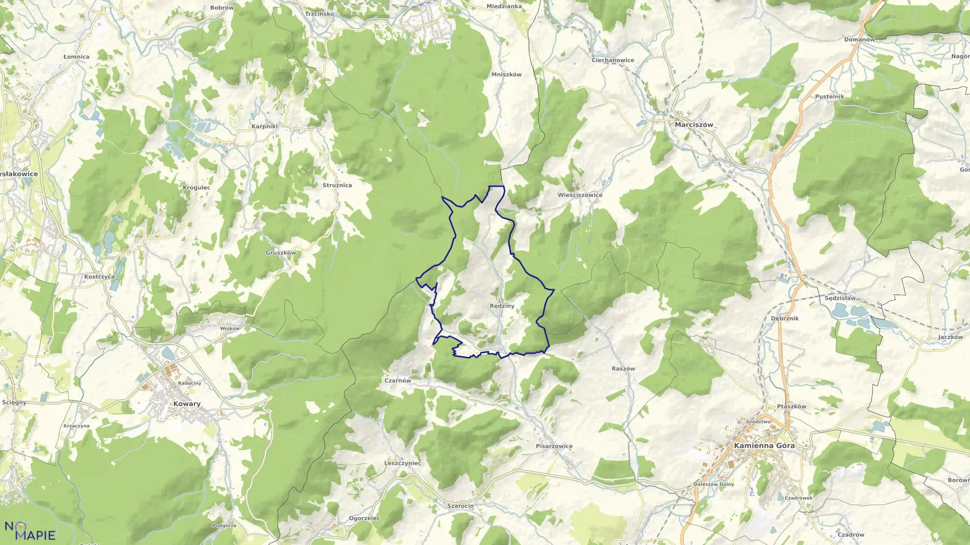 Mapa obrębu RĘDZINY w gminie Kamienna Góra