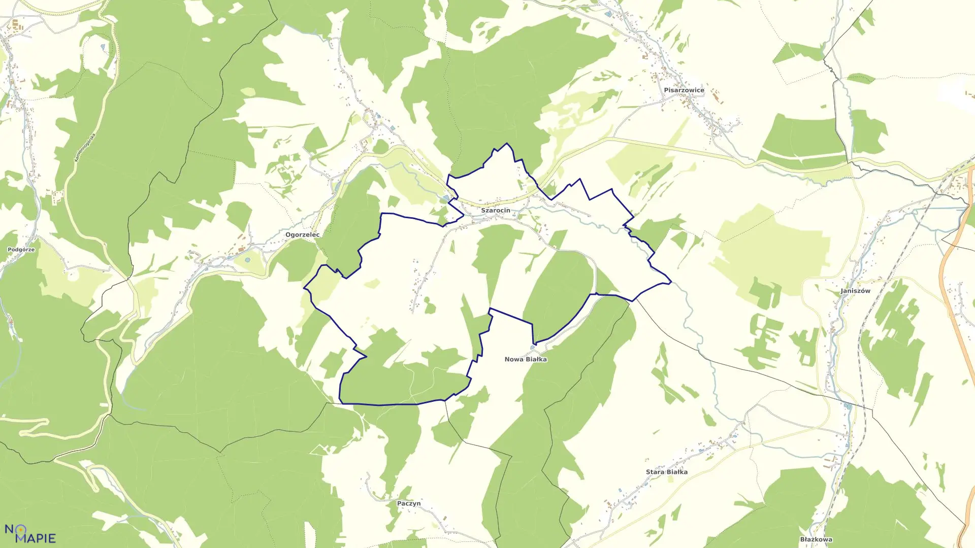 Mapa obrębu SZAROCIN w gminie Kamienna Góra